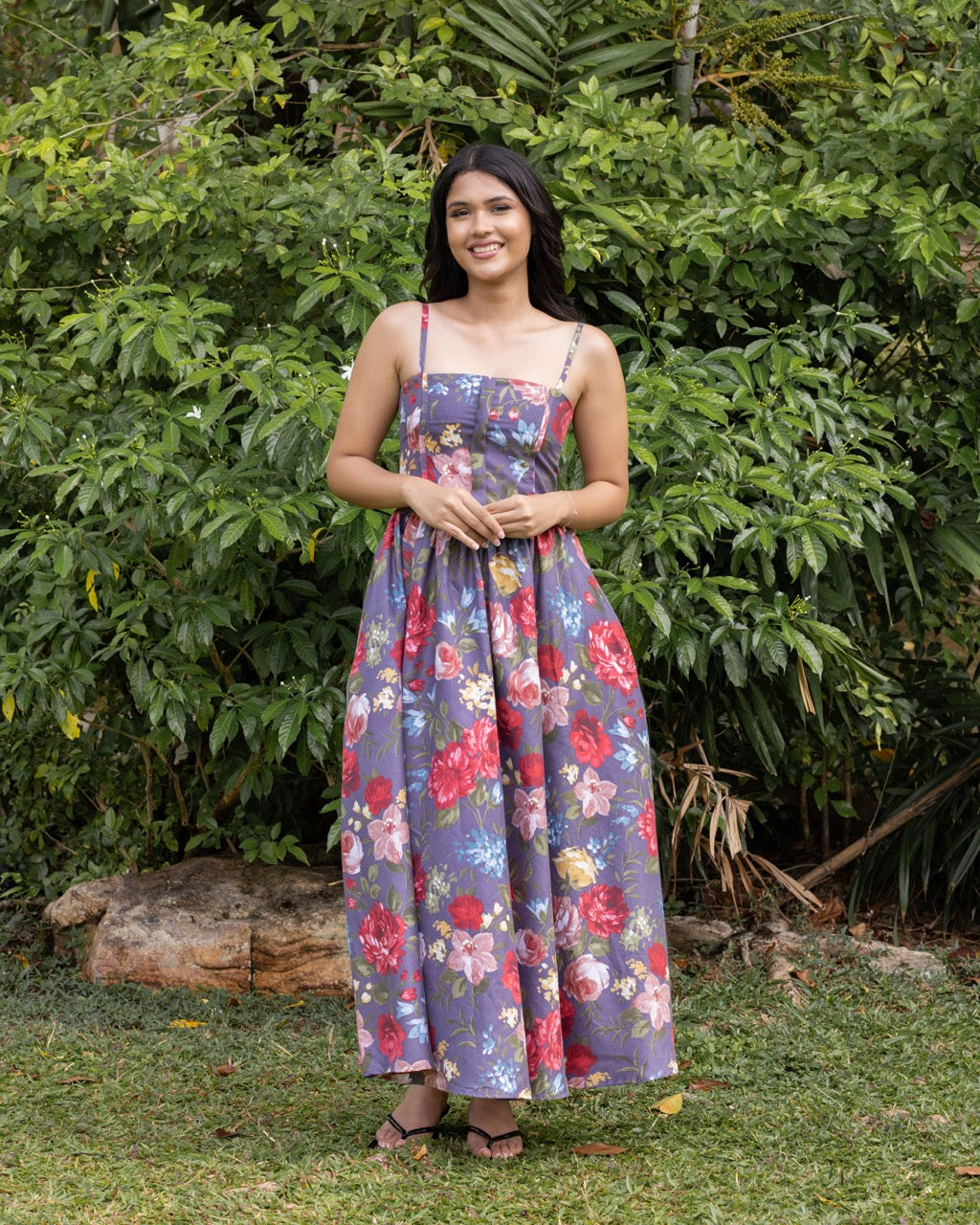 Lavender Floral Corset-Style Garden Dress