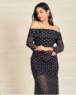 Long Sleeves Classix Pink Polka Dot Off Shoulder Dress