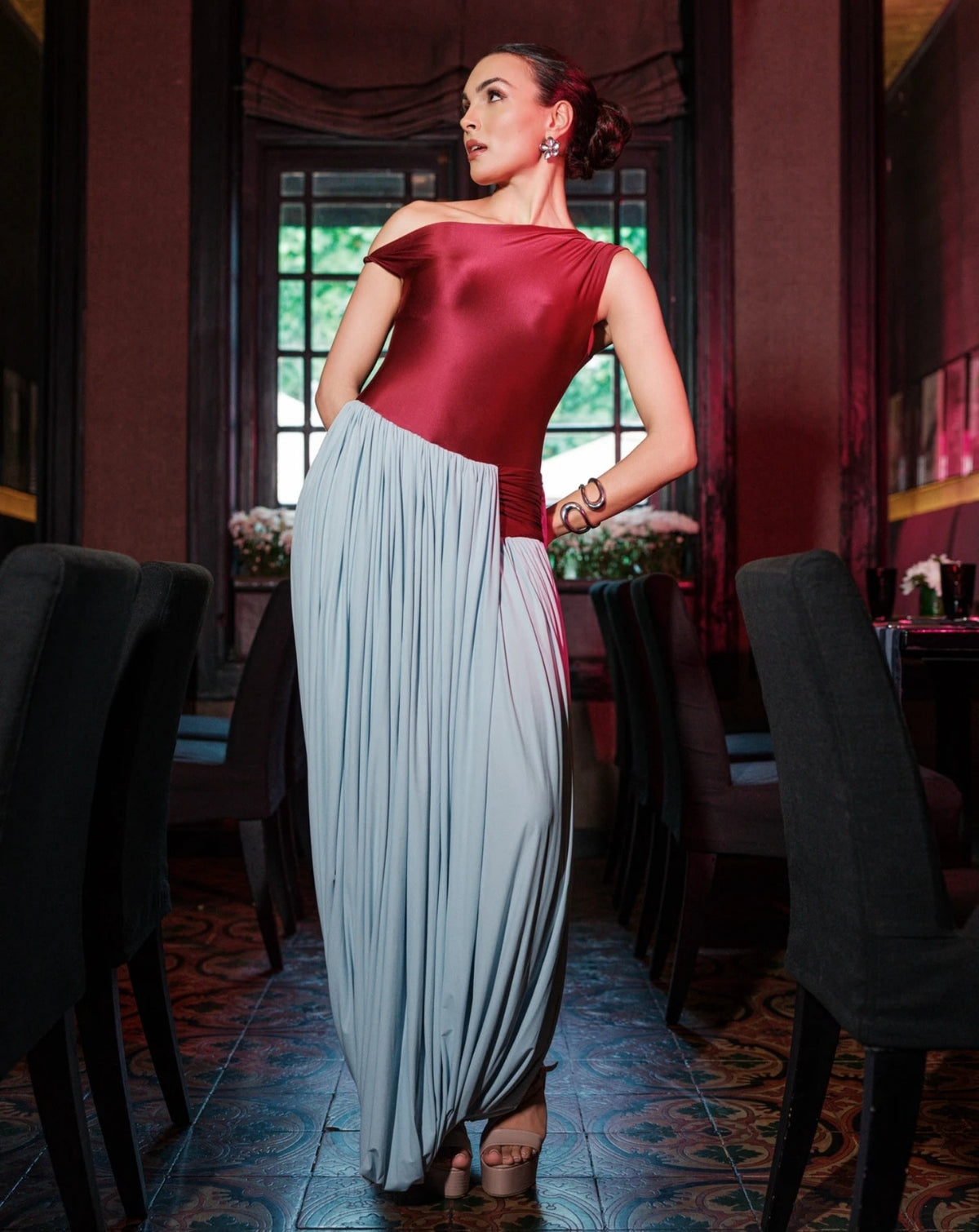 Citrus Drape Gown – Maroon