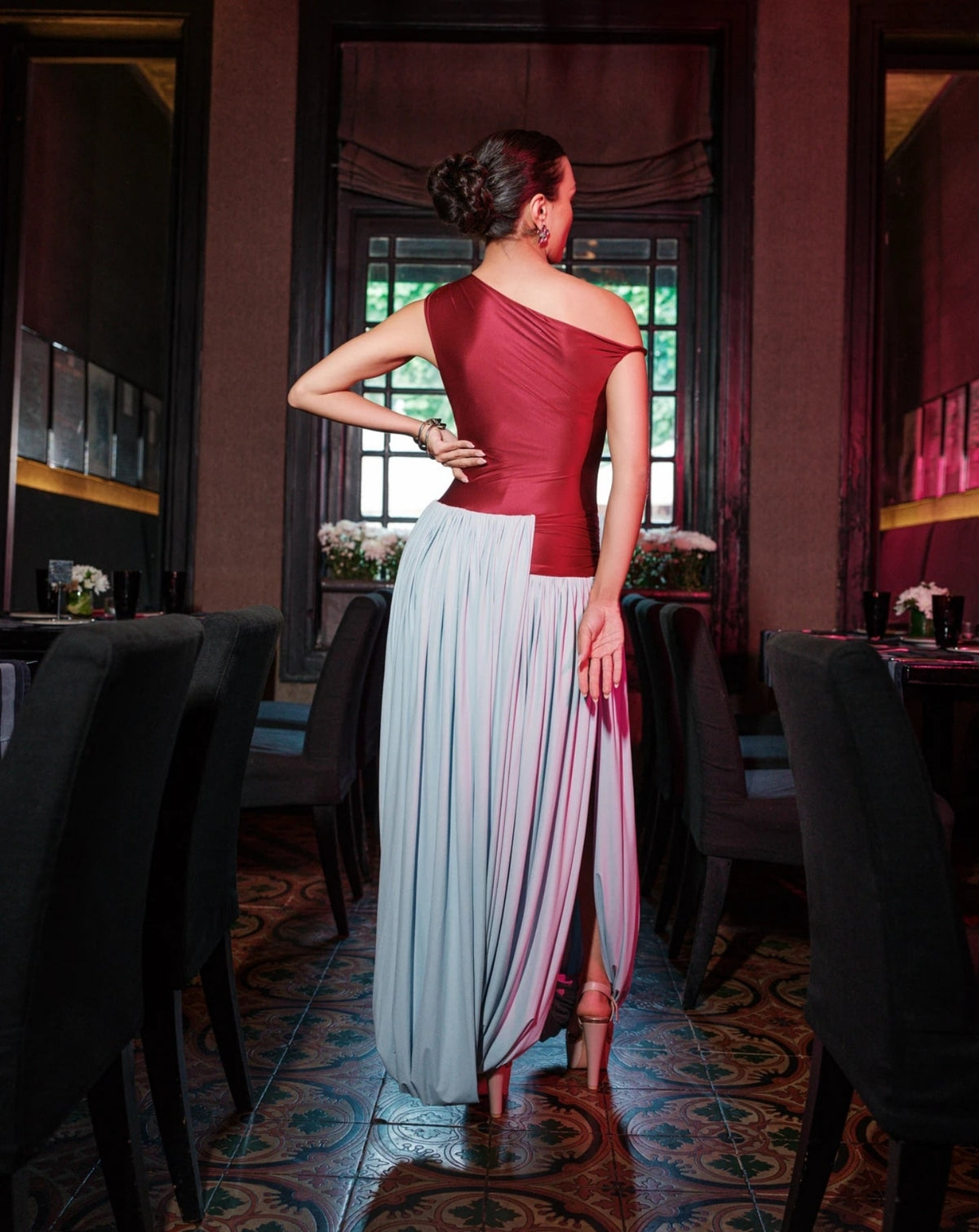 Citrus Drape Gown – Maroon