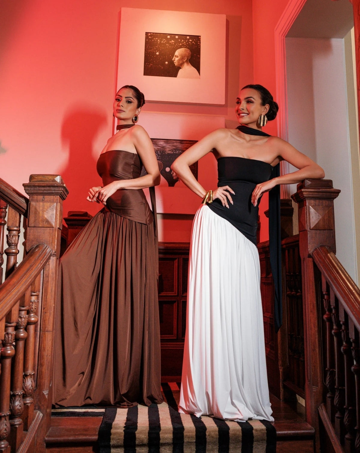 Eclipse Drape Slit Dress With Neck Showl