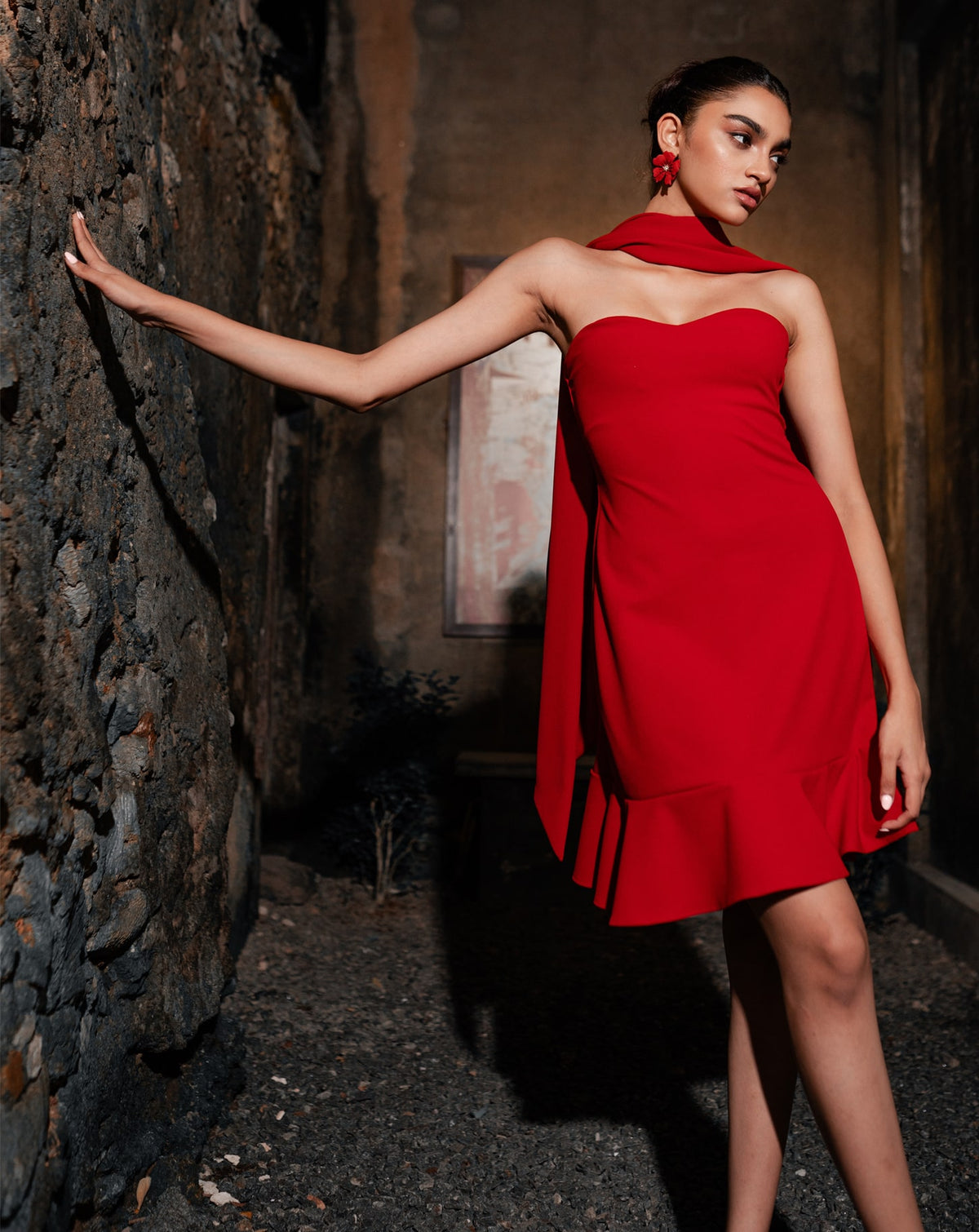 Red Tube Short Dress With Neck Strap