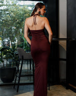 Halter Ring Front Frill Slit Tight Dress