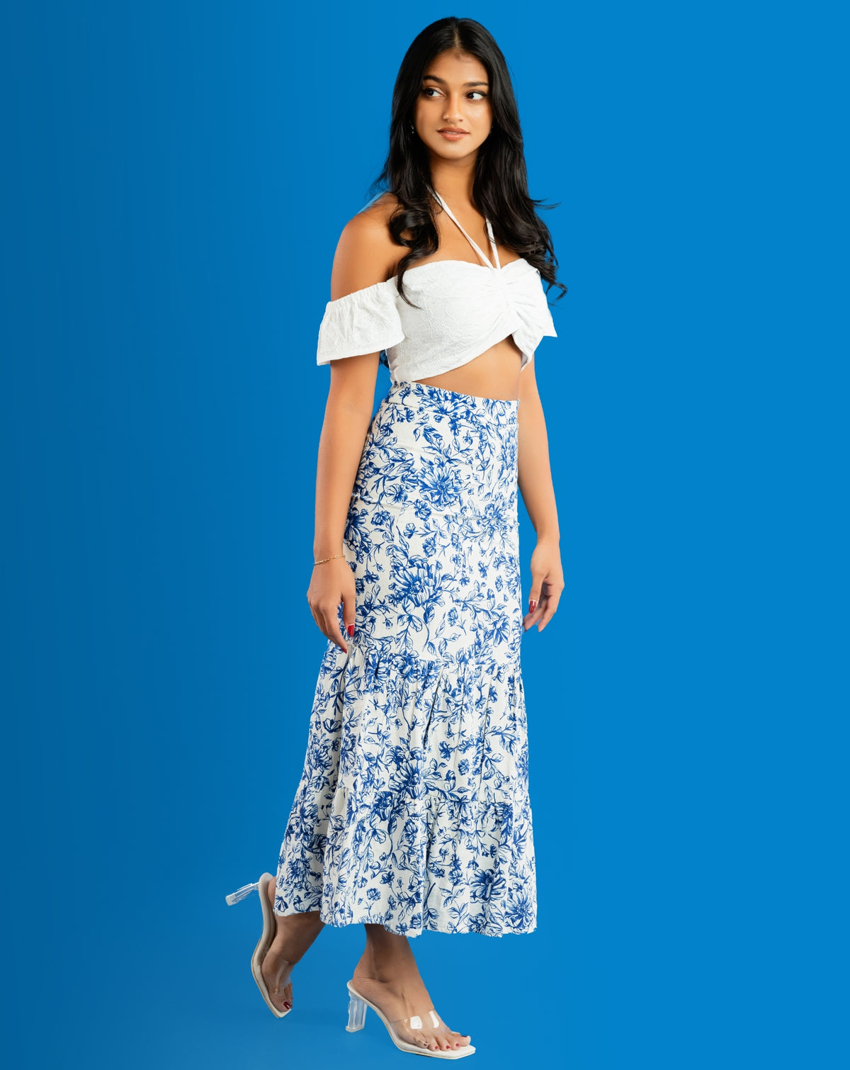 Blue Floral Printed Mermaid Skirt