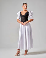 Lace - Trimmed Puff Sleeve Silk Maxi Dress - White