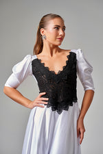 Lace - Trimmed Puff Sleeve Silk Maxi Dress - White