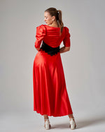 Lace - Trimmed Puff Sleeve Silk Maxi Dress - Red