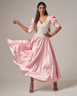 Lace - Trimmed Puff Sleeve Silk Maxi Dress - Pink