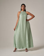 Summer Casual Vacation Halter Neck Pleated Dress – Mint