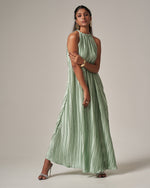 Summer Casual Vacation Halter Neck Pleated Dress – Mint