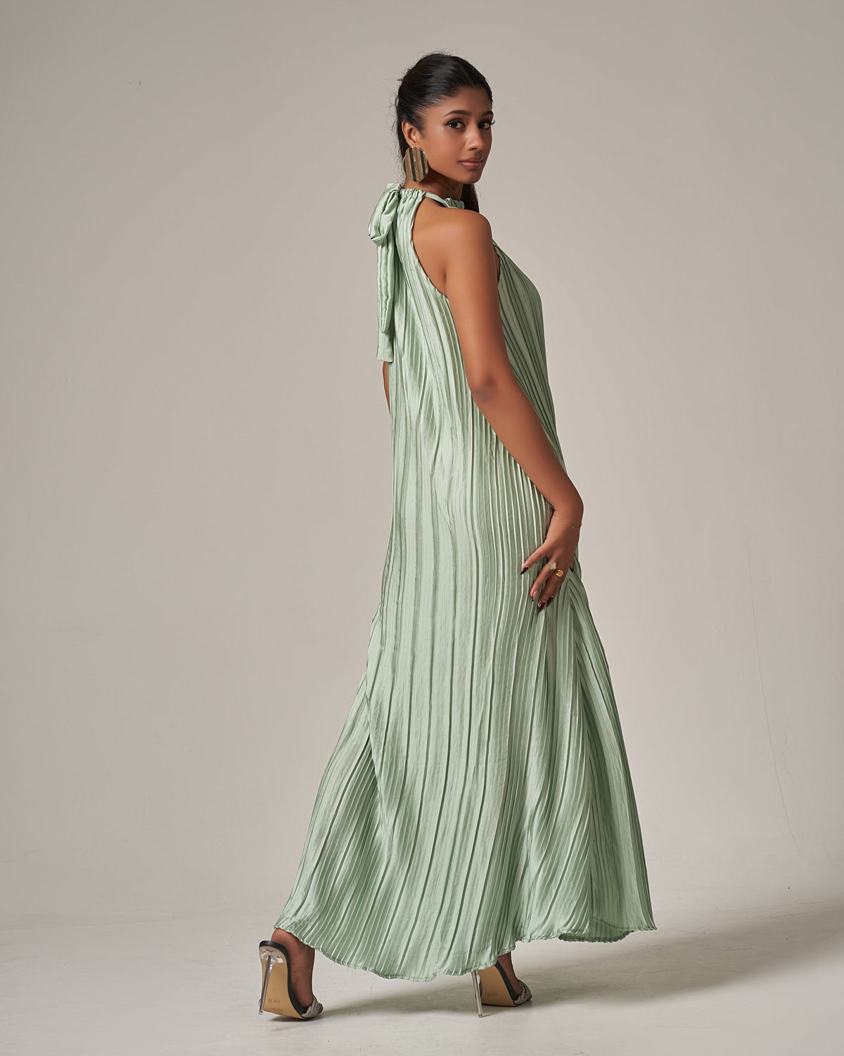 Summer Casual Vacation Halter Neck Pleated Dress – Mint