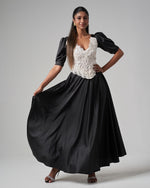 Lace - Trimmed Puff Sleeve Silk Maxi Dress - Black