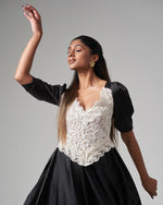 Lace - Trimmed Puff Sleeve Silk Maxi Dress - Black