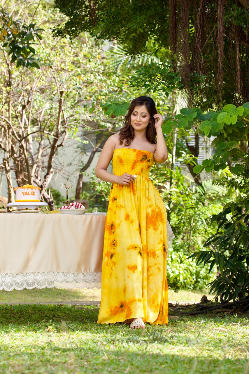 Yellow Batik Tube Smocked Dress