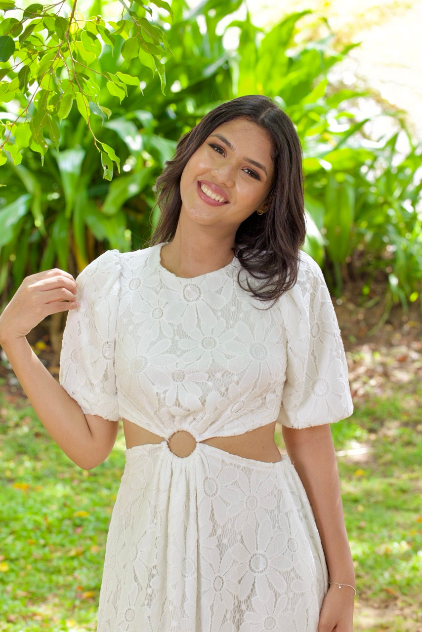 Cut Out Ring Celeste Blush Lace Dress