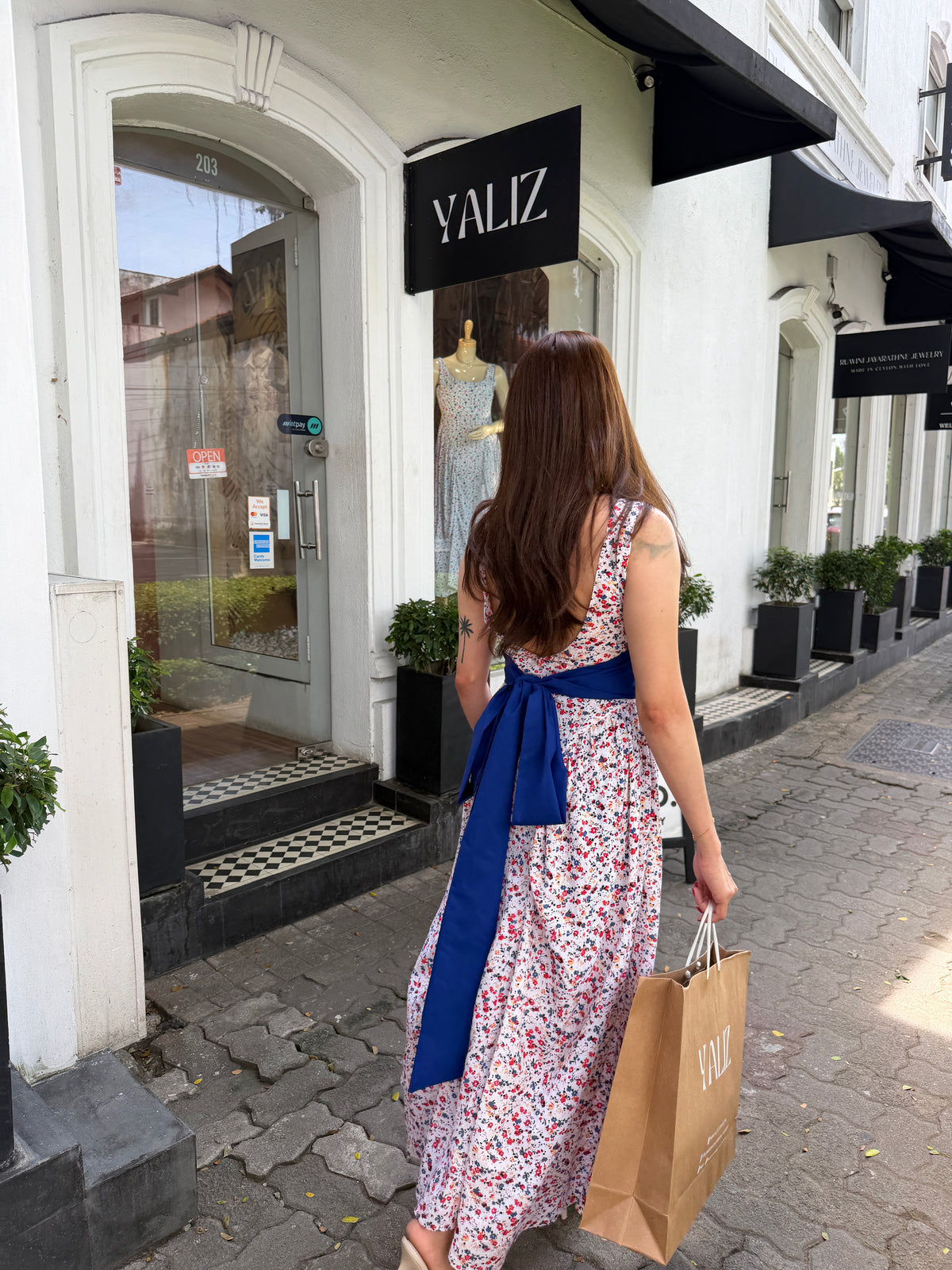 Tiny Printed Bustier Dress / Blue Bow
