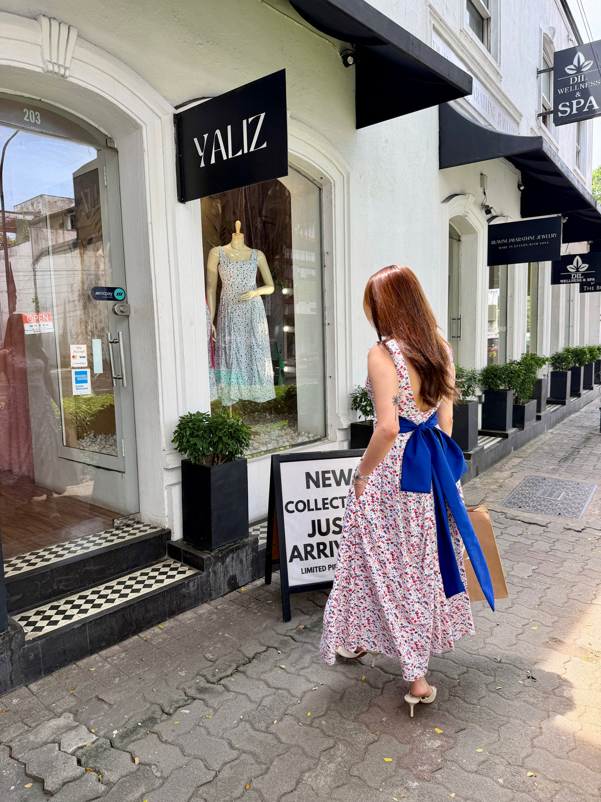 Tiny Printed Bustier Dress / Blue Bow