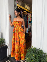 Autumn Smocked Yellow Print Tube Dress