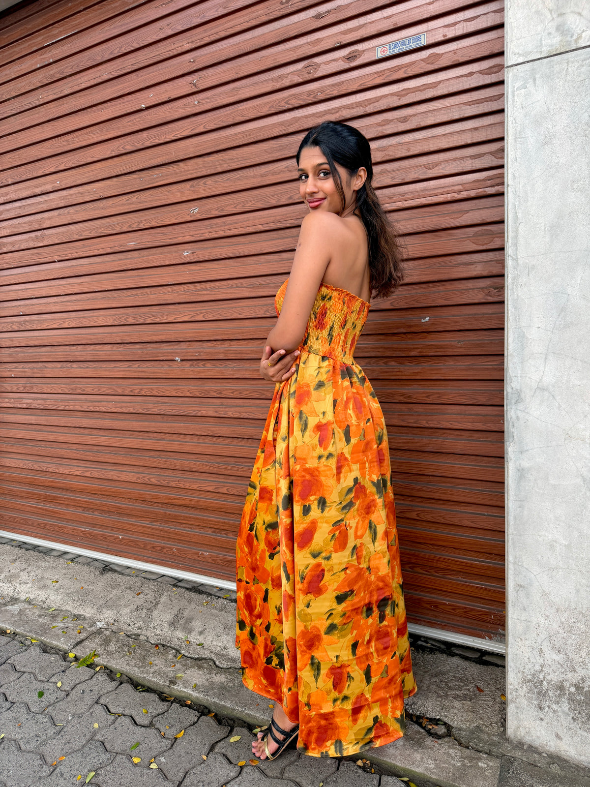 Autumn Smocked Yellow Print Tube Dress