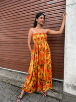 Autumn Smocked Yellow Print Tube Dress