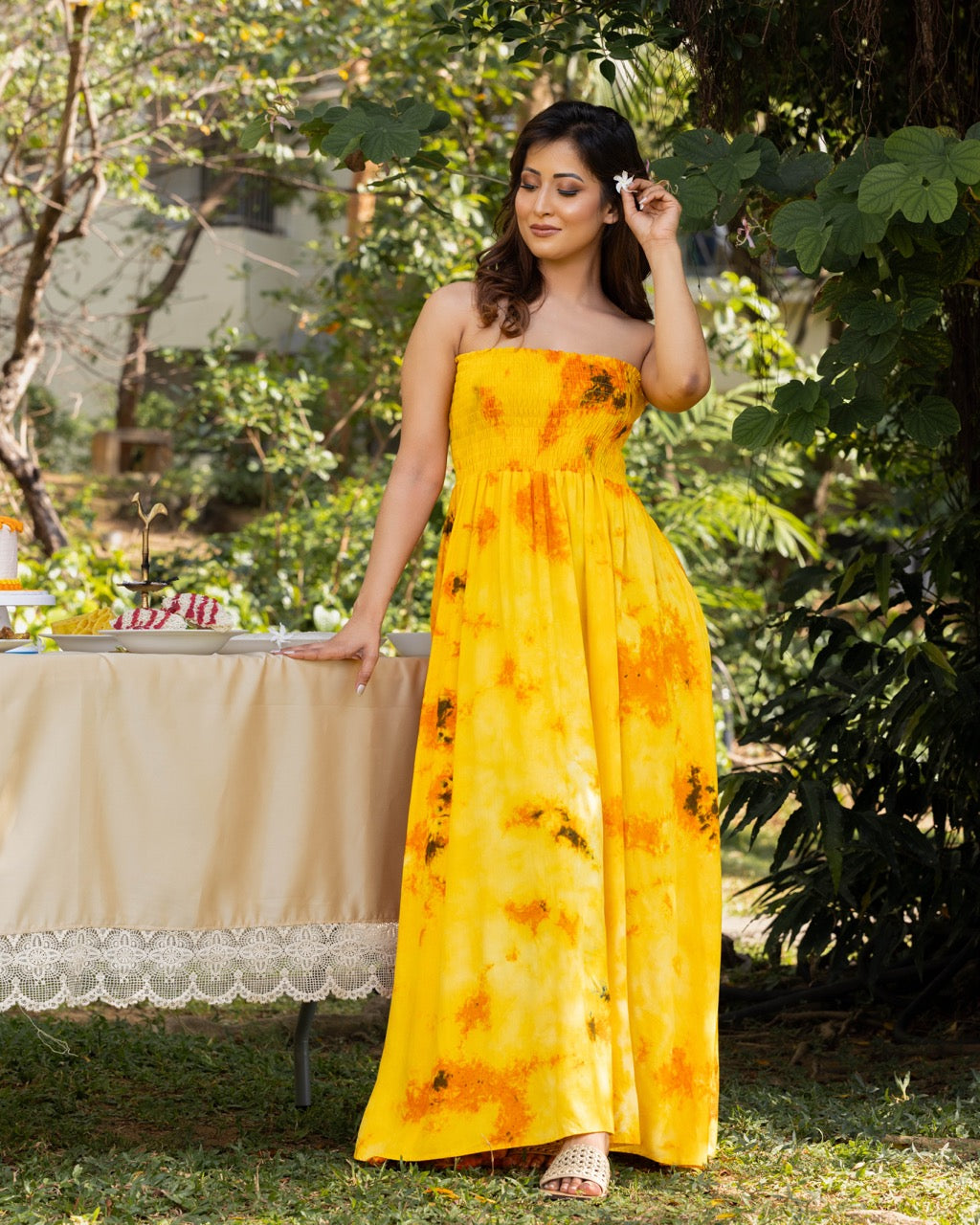 Yellow Batik Tube Smocked Dress
