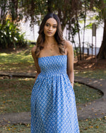 Blue Printed Tube Smocked Dress