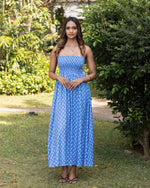Blue Printed Tube Smocked Dress