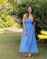 Blue Printed Tube Smocked Dress