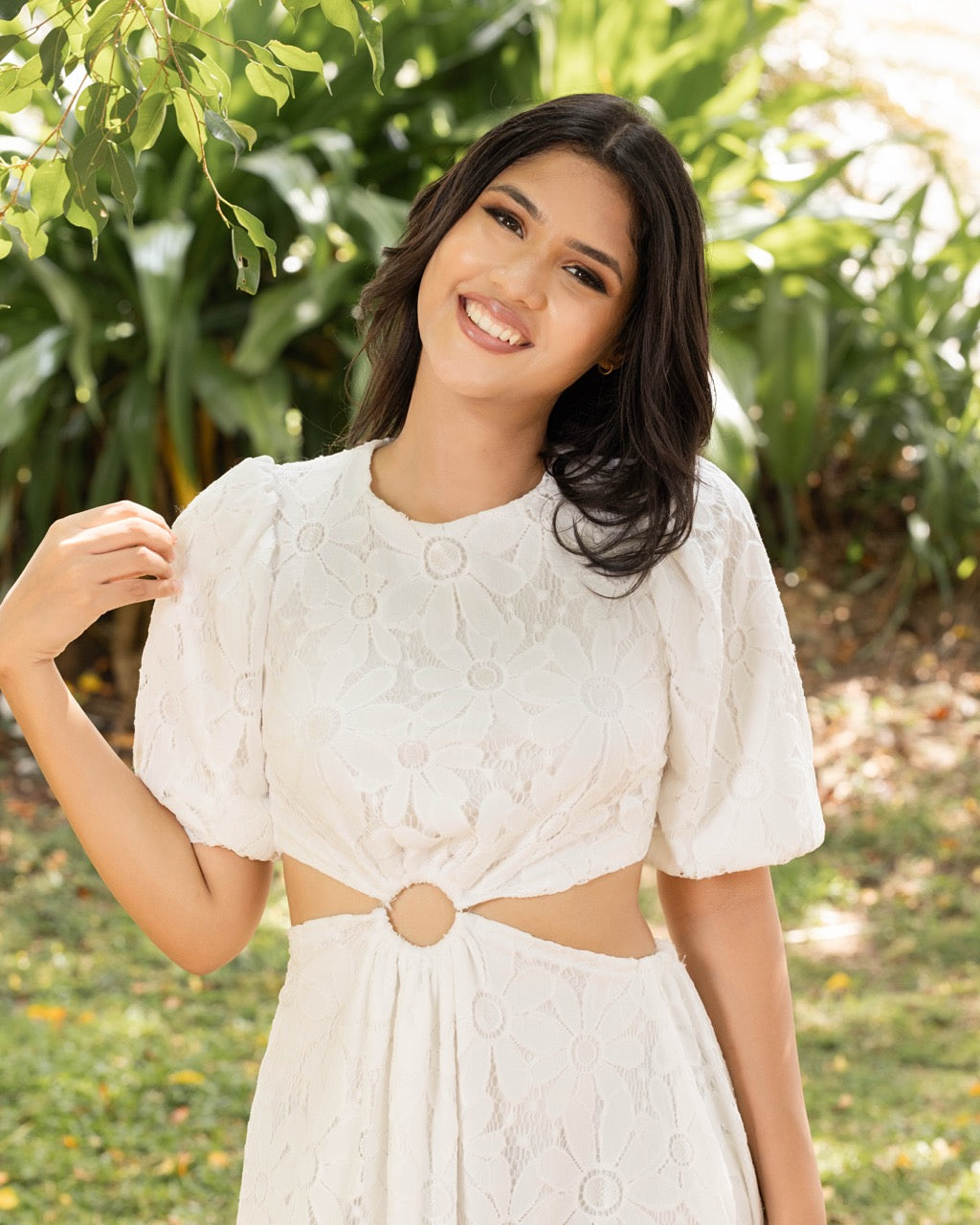 Cut Out Ring Celeste Blush Lace Dress