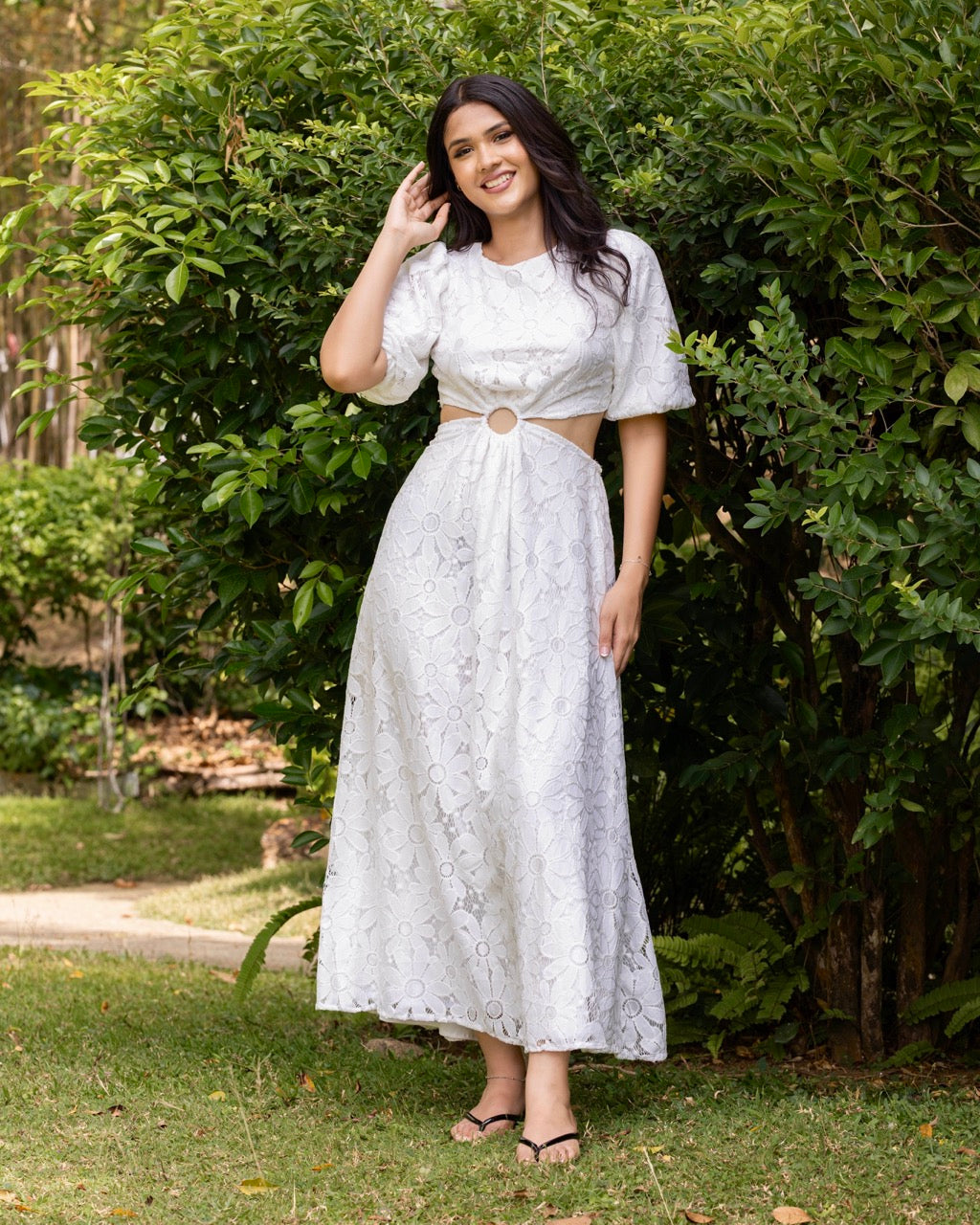 Cut Out Ring Celeste Blush Lace Dress