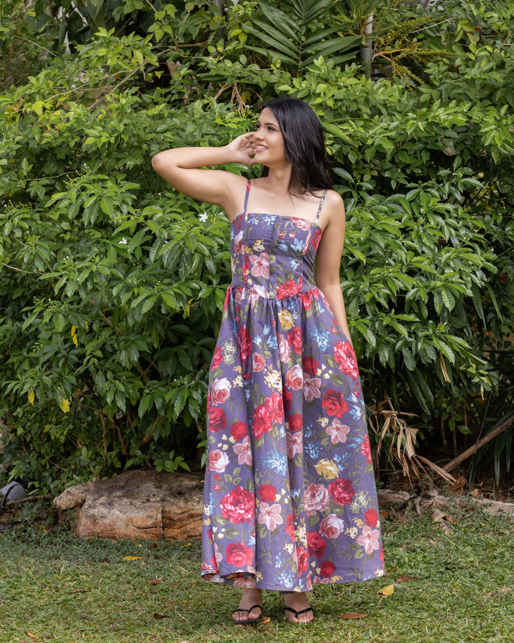 Lavender Floral Corset-Style Garden Dress