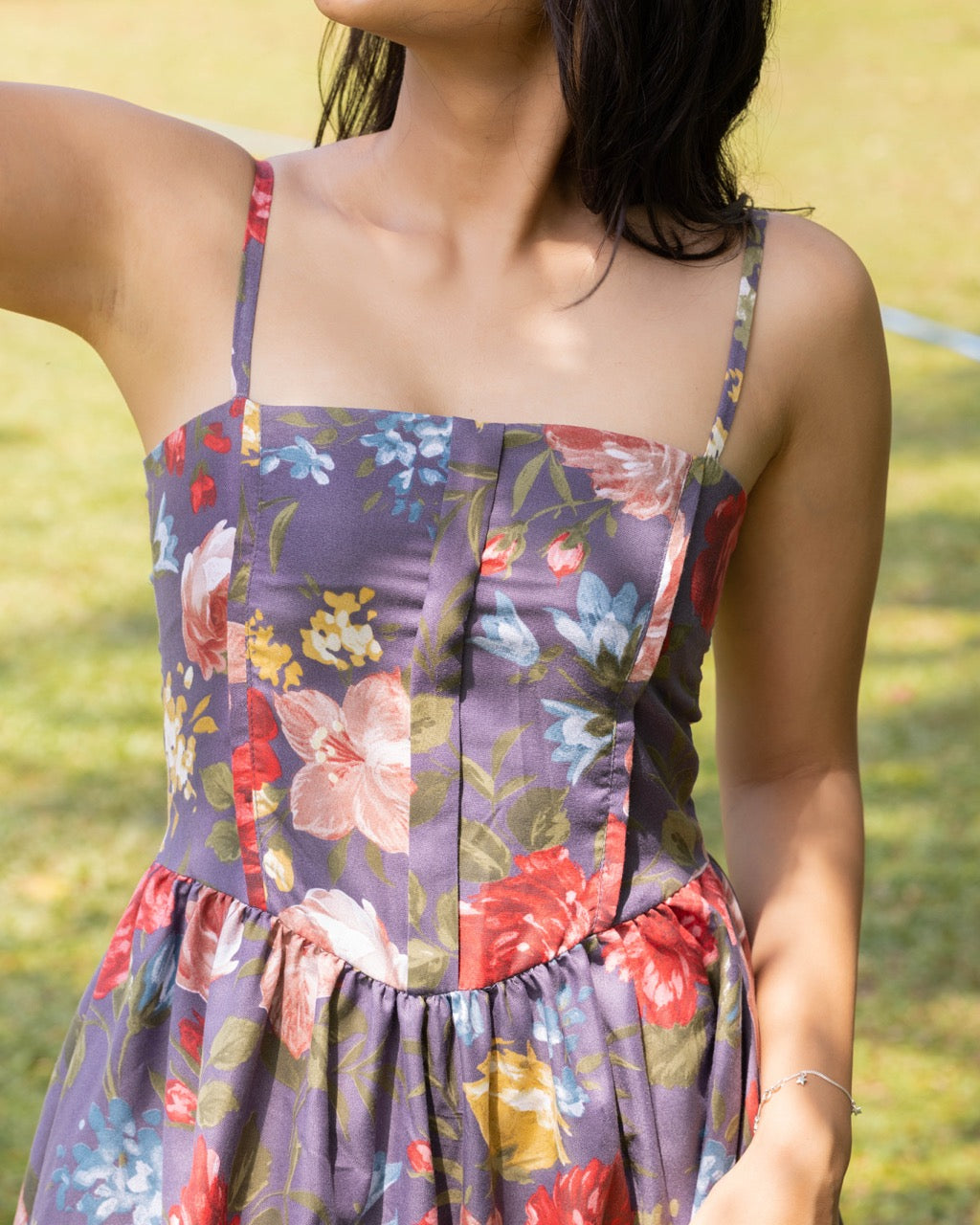 Lavender Floral Corset-Style Garden Dress