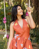 Floral Printed Halter Midi Dress