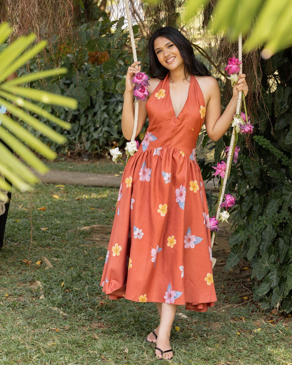 Floral Printed Halter Midi Dress