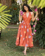 Floral Printed Halter Midi Dress