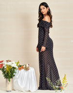 Long Sleeves Classix Pink Polka Dot Off Shoulder Dress