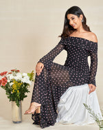 Long Sleeves Classix Pink Polka Dot Off Shoulder Dress