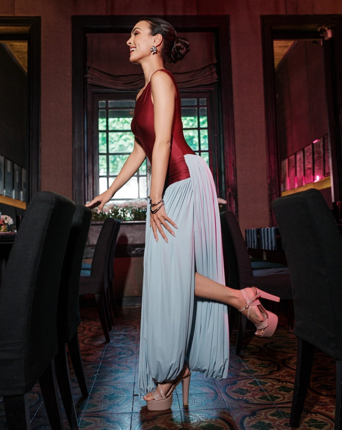 Citrus Drape Gown – Maroon