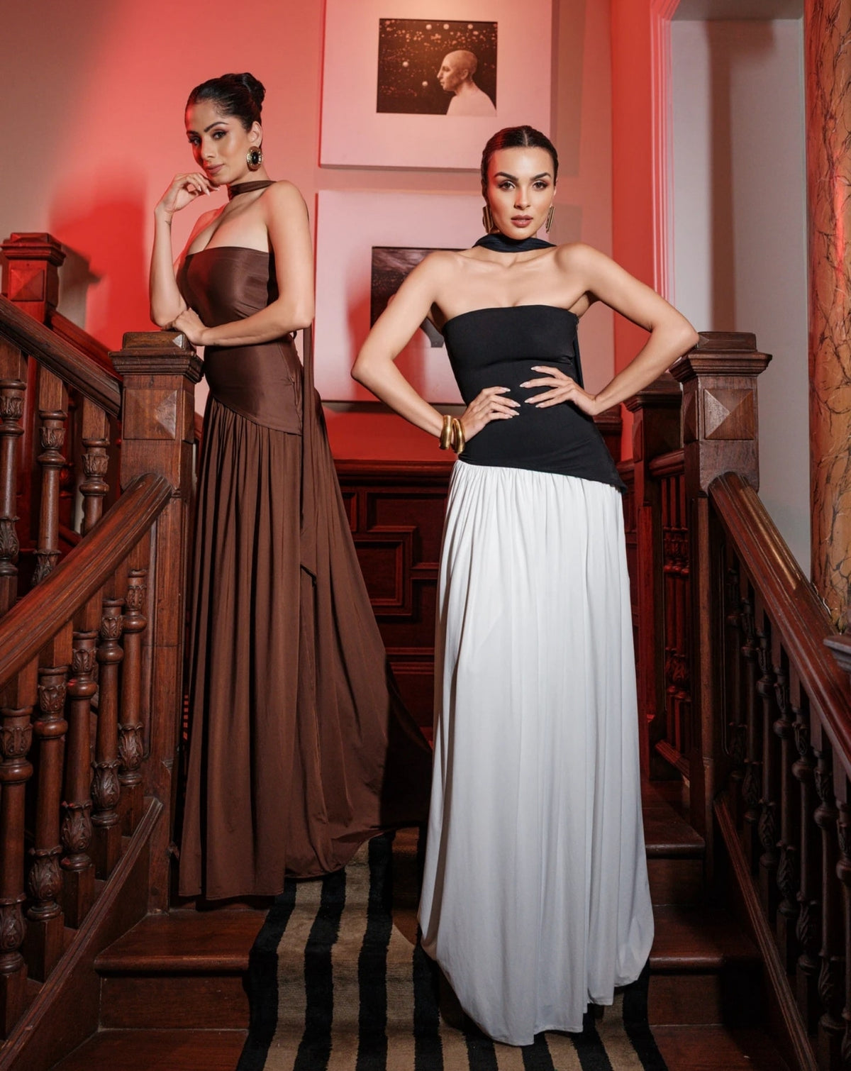 Eclipse Drape Slit Dress With Neck Showl