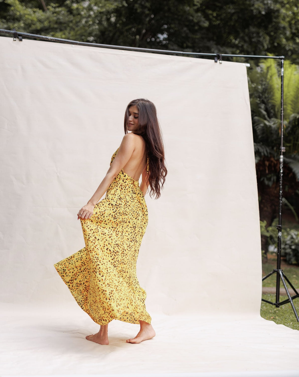 Leopard printed yellow maxi dress