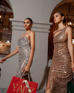 Silver Sequin Tube Slide Slit Evening Gown