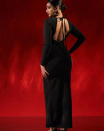 Black Long Sleeve Front Slit Party Gown
