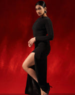 Black Long Sleeve Front Slit Party Gown