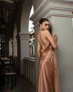 Cowl Neck Gold Satin Dress