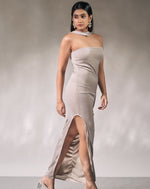 Dusty Cream Color neck Strap Slide Slit Dress