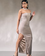 Dusty Cream Color neck Strap Slide Slit Dress