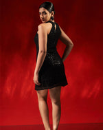 Black Sequin High Neck Short Dress