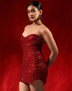 Red Sequined Tube Short Dress