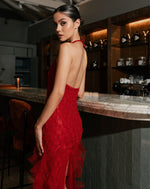 Emerald Red Ruffle Net Gown