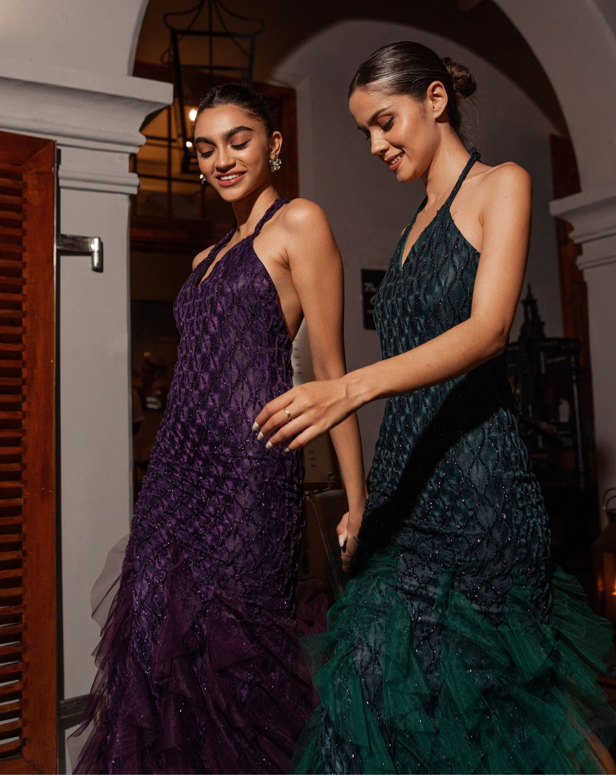 Emerald Green Ruffle Net Gown